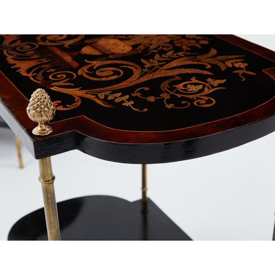 Image 1 of Pair of vintage side tables in blackened pear wood and bronze for La Maison Baguès, 1940