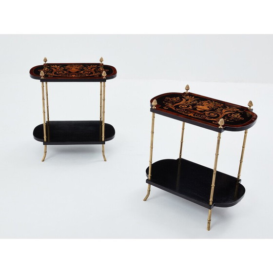 Image 1 of Pair of vintage side tables in blackened pear wood and bronze for La Maison Baguès, 1940