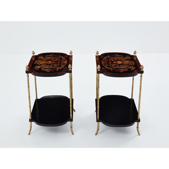 Image 1 of Pair of vintage side tables in blackened pear wood and bronze for La Maison Baguès, 1940