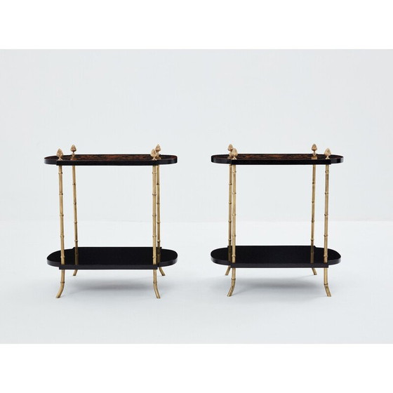 Image 1 of Pair of vintage side tables in blackened pear wood and bronze for La Maison Baguès, 1940