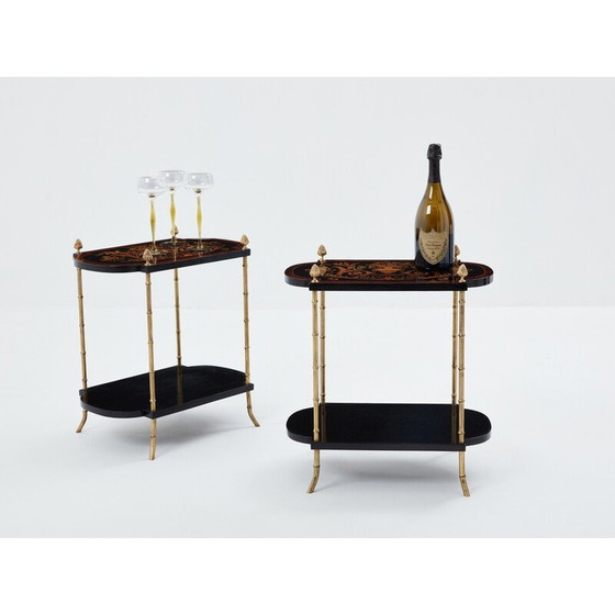 Image 1 of Pair of vintage side tables in blackened pear wood and bronze for La Maison Baguès, 1940