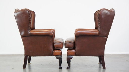 2 X Beef Leather Chesterfield Ear Armchair