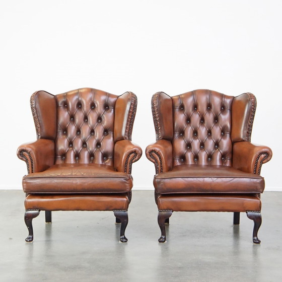 Image 1 of 2 X Beef Leather Chesterfield Ear Armchair