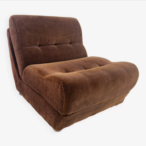 Image 1 of Brown Velvet Fireside Chair-Daybed, France, 1970s