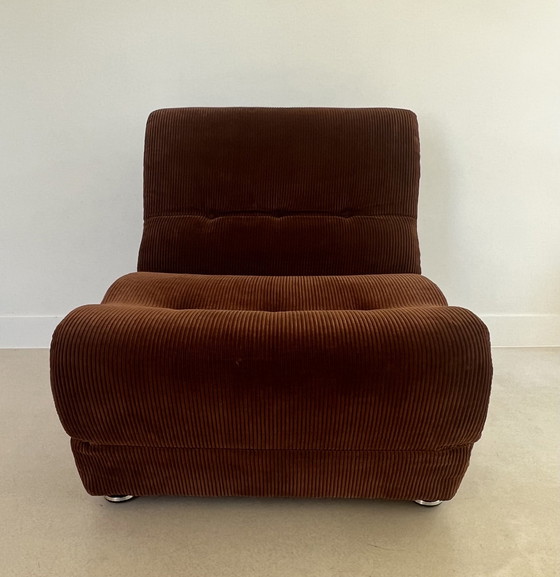 Image 1 of Brown Velvet Fireside Chair-Daybed, France, 1970s