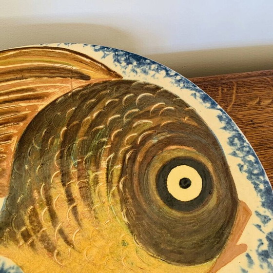 Image 1 of Vintage ceramic dish with fish decoration from Puigdemont, Spain 1960