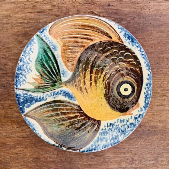 Image 1 of Vintage ceramic dish with fish decoration from Puigdemont, Spain 1960