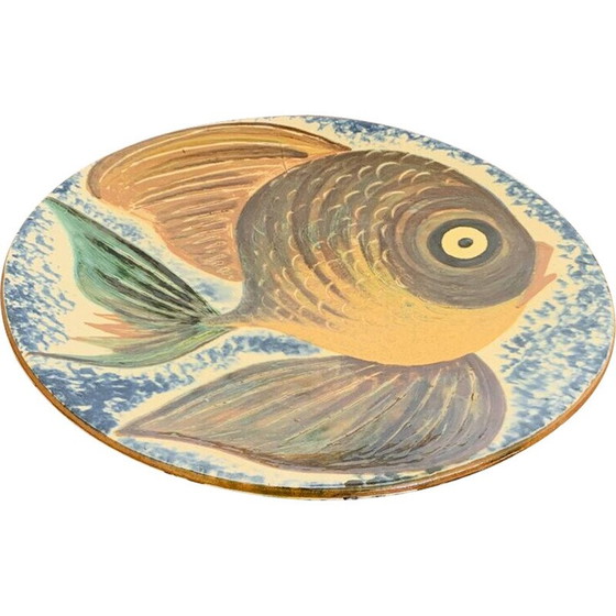 Image 1 of Vintage ceramic dish with fish decoration from Puigdemont, Spain 1960