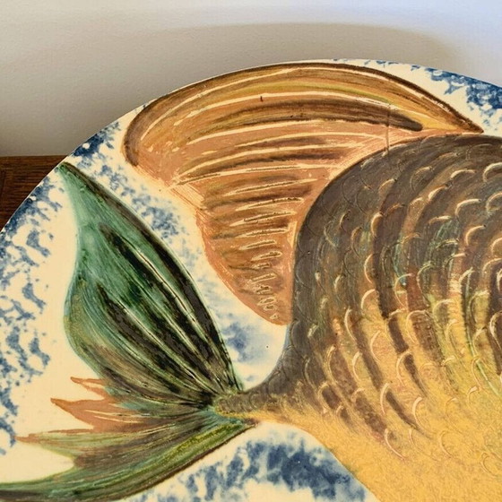 Image 1 of Vintage ceramic dish with fish decoration from Puigdemont, Spain 1960