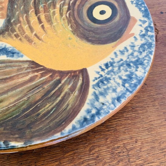 Image 1 of Vintage ceramic dish with fish decoration from Puigdemont, Spain 1960