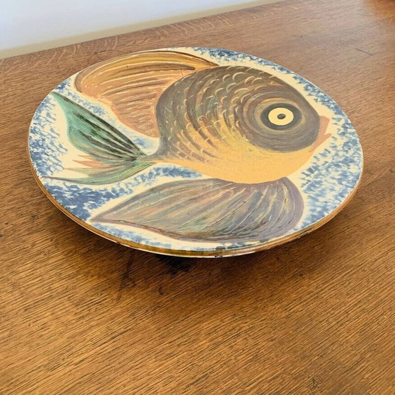 Image 1 of Vintage ceramic dish with fish decoration from Puigdemont, Spain 1960