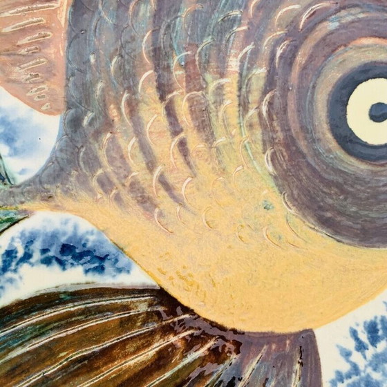 Image 1 of Vintage ceramic dish with fish decoration from Puigdemont, Spain 1960