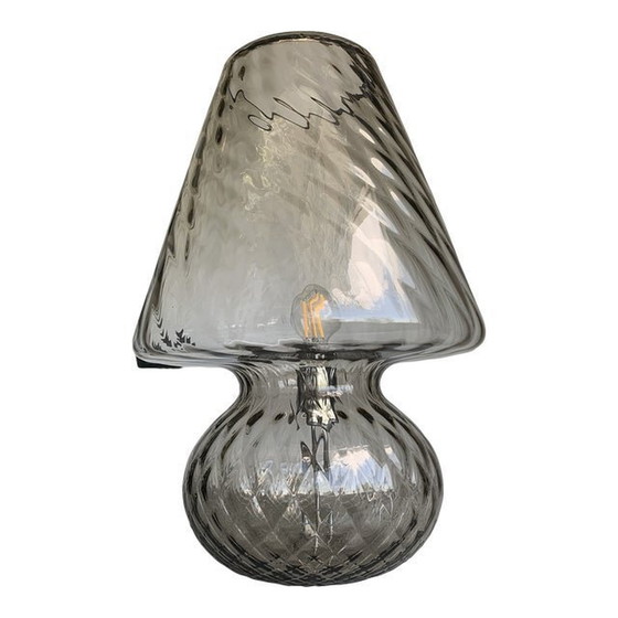 Image 1 of Smoked Fume Glass Table Lamp With Diamond Processing "Ballotton" Lamp