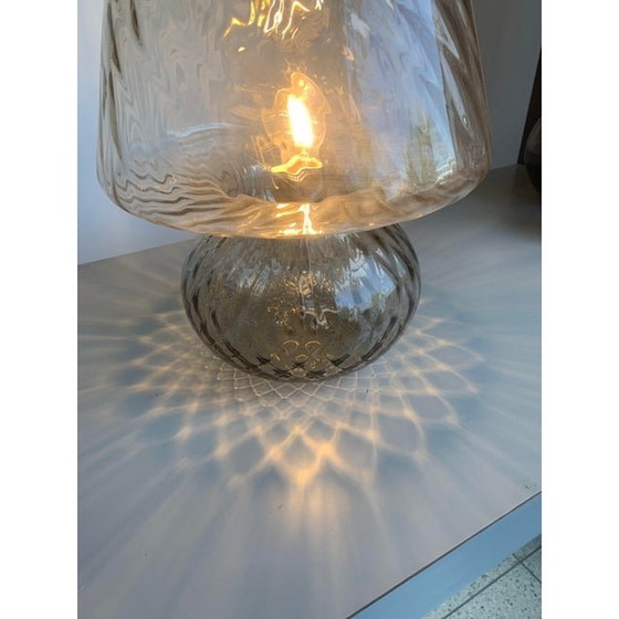 Image 1 of Smoked Fume Glass Table Lamp With Diamond Processing "Ballotton" Lamp