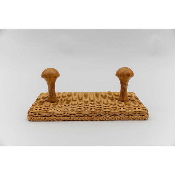 Image 1 of Pair of vintage rattan and wood wall hooks, 1960