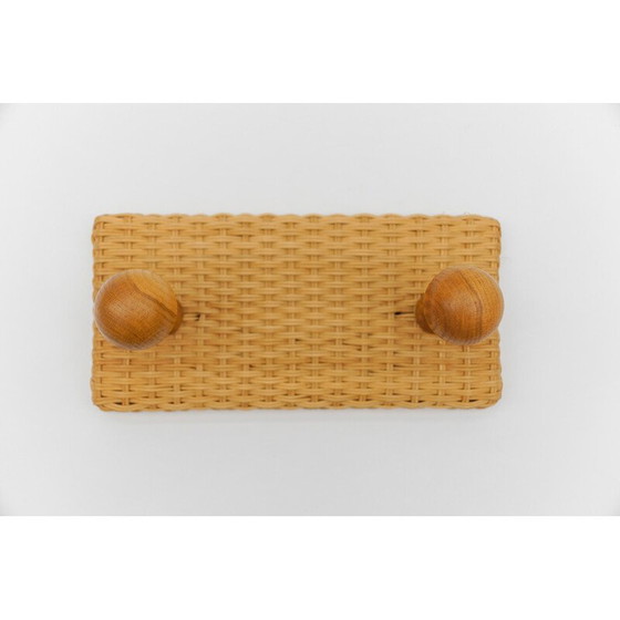 Image 1 of Pair of vintage rattan and wood wall hooks, 1960