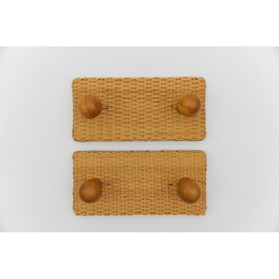 Image 1 of Pair of vintage rattan and wood wall hooks, 1960