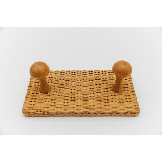 Image 1 of Pair of vintage rattan and wood wall hooks, 1960