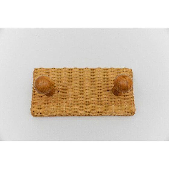 Image 1 of Pair of vintage rattan and wood wall hooks, 1960