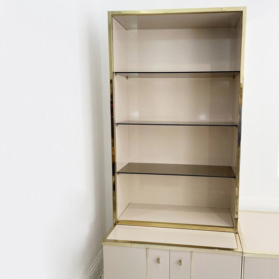 Image 1 of Vintage sideboard with beige and brass cabinet by Renato Zevi 1970