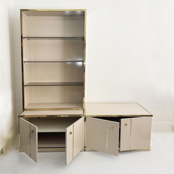 Image 1 of Vintage sideboard with beige and brass cabinet by Renato Zevi 1970