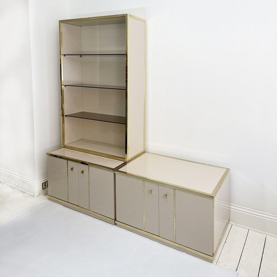 Image 1 of Vintage sideboard with beige and brass cabinet by Renato Zevi 1970