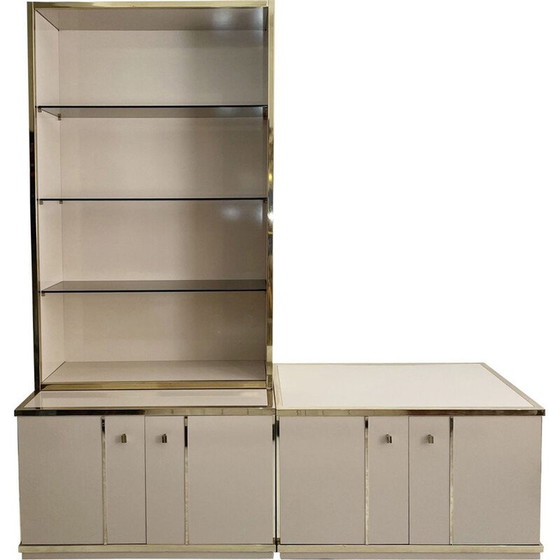 Image 1 of Vintage sideboard with beige and brass cabinet by Renato Zevi 1970