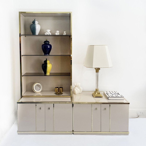 Image 1 of Vintage sideboard with beige and brass cabinet by Renato Zevi 1970