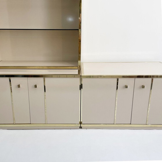 Image 1 of Vintage sideboard with beige and brass cabinet by Renato Zevi 1970