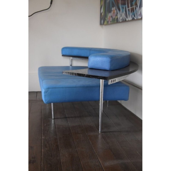 Image 1 of Vintage blue leather sofa, 1970-1980