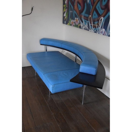 Image 1 of Vintage blue leather sofa, 1970-1980