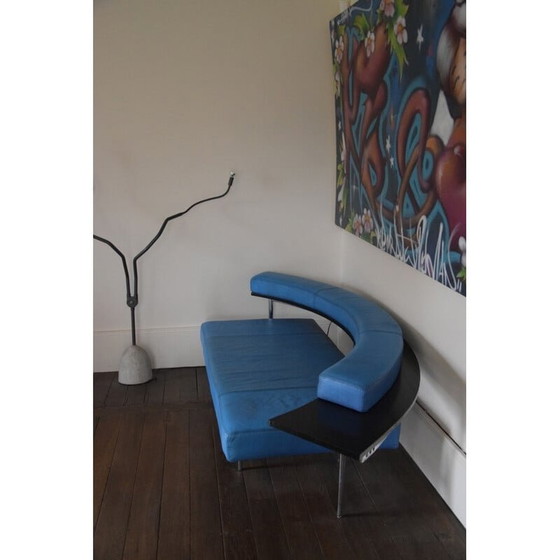 Image 1 of Vintage blue leather sofa, 1970-1980