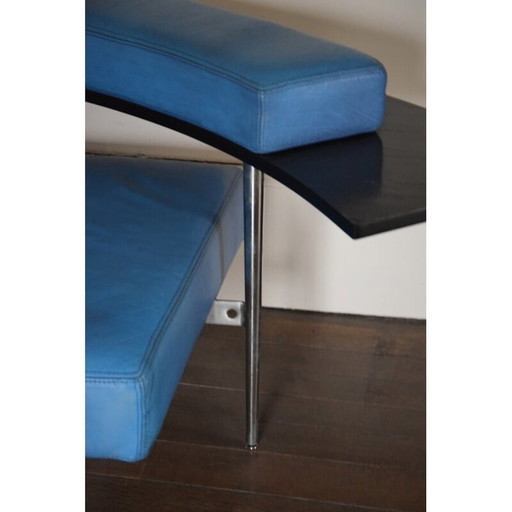 Vintage blue leather sofa, 1970-1980