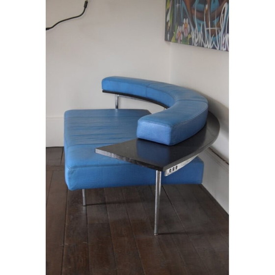 Image 1 of Vintage blue leather sofa, 1970-1980