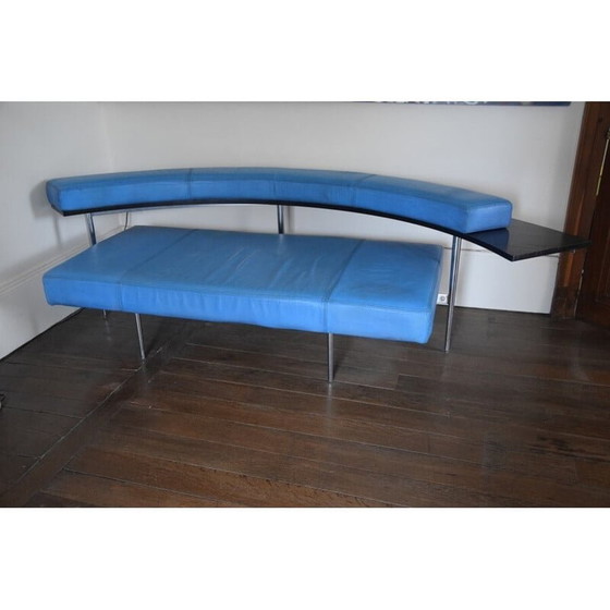 Image 1 of Vintage blue leather sofa, 1970-1980