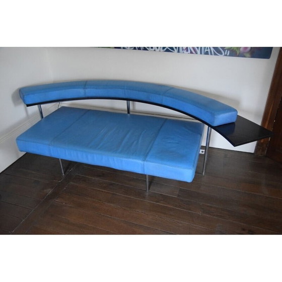Image 1 of Vintage blue leather sofa, 1970-1980