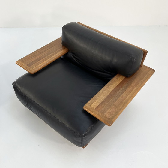 Image 1 of Set Of 2 Pianura Armchairs In Black Leather By Mario Bellini For Cassina, 1970S