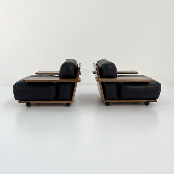 Image 1 of Set Of 2 Pianura Armchairs In Black Leather By Mario Bellini For Cassina, 1970S