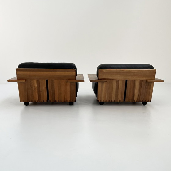 Image 1 of Set Of 2 Pianura Armchairs In Black Leather By Mario Bellini For Cassina, 1970S