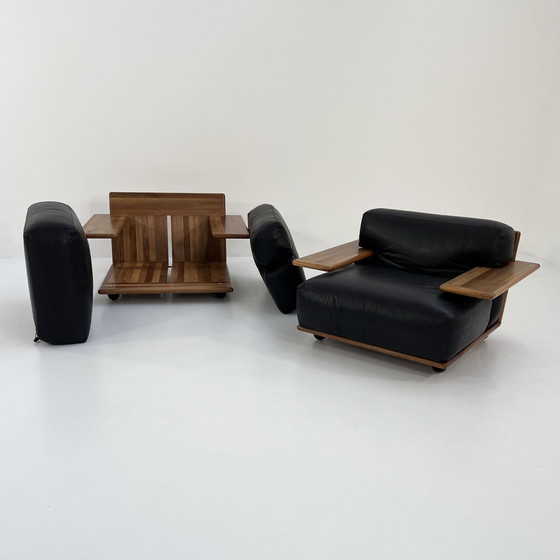 Image 1 of Set Of 2 Pianura Armchairs In Black Leather By Mario Bellini For Cassina, 1970S