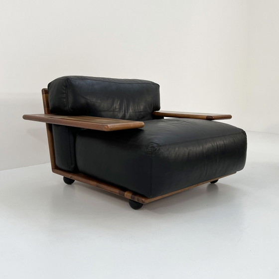 Image 1 of Set Of 2 Pianura Armchairs In Black Leather By Mario Bellini For Cassina, 1970S