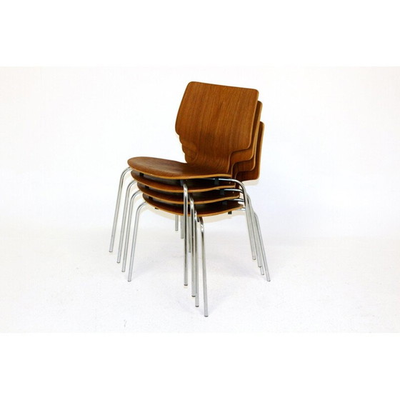 Image 1 of Set of 4 vintage teak and metal chairs Denmark 1950s