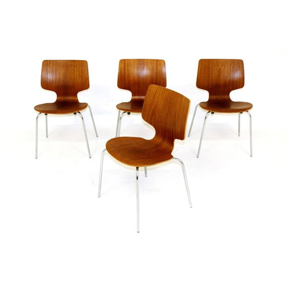 Image 1 of Set of 4 vintage teak and metal chairs Denmark 1950s