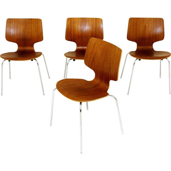 Image 1 of Set of 4 vintage teak and metal chairs Denmark 1950s