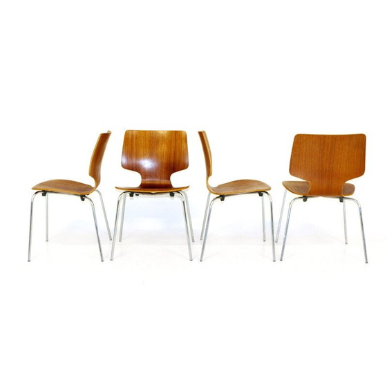 Image 1 of Set of 4 vintage teak and metal chairs Denmark 1950s