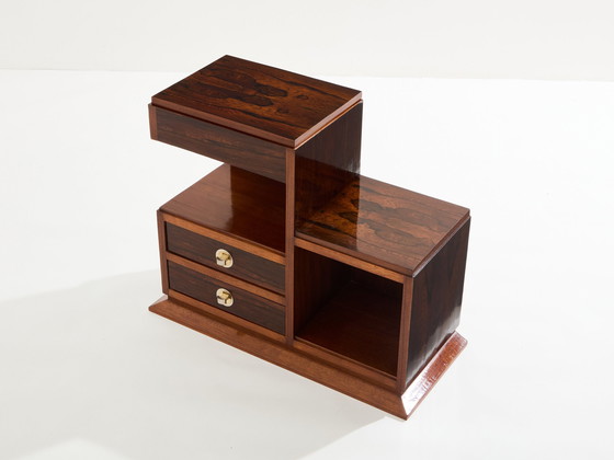 Image 1 of French Art Deco Rosewood And Brass Sewing Cabinet 1940S