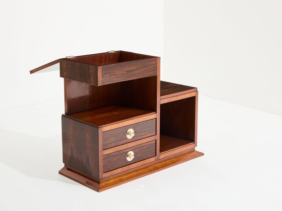 Image 1 of French Art Deco Rosewood And Brass Sewing Cabinet 1940S