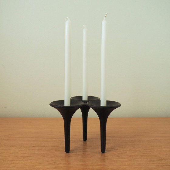 Image 1 of 1970S Danish Design Brutalist Cast Iron Candle Holder By Holmgren For Illums Bolighus 