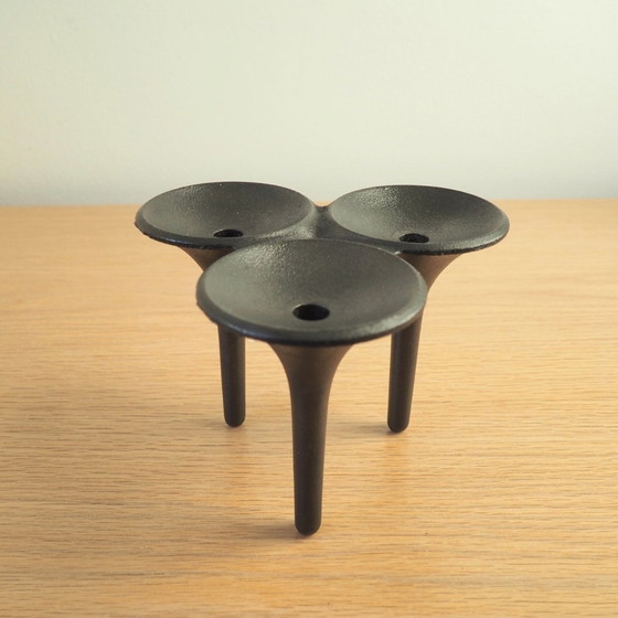 Image 1 of 1970S Danish Design Brutalist Cast Iron Candle Holder By Holmgren For Illums Bolighus 