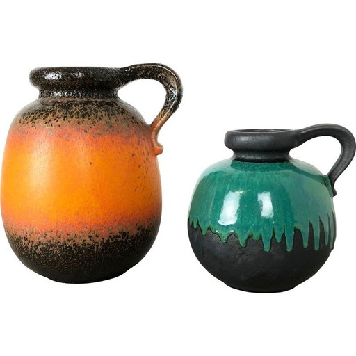 Par de jarrones de cerámica vintage de lava gruesa para Scheurich, Alemania, 1970